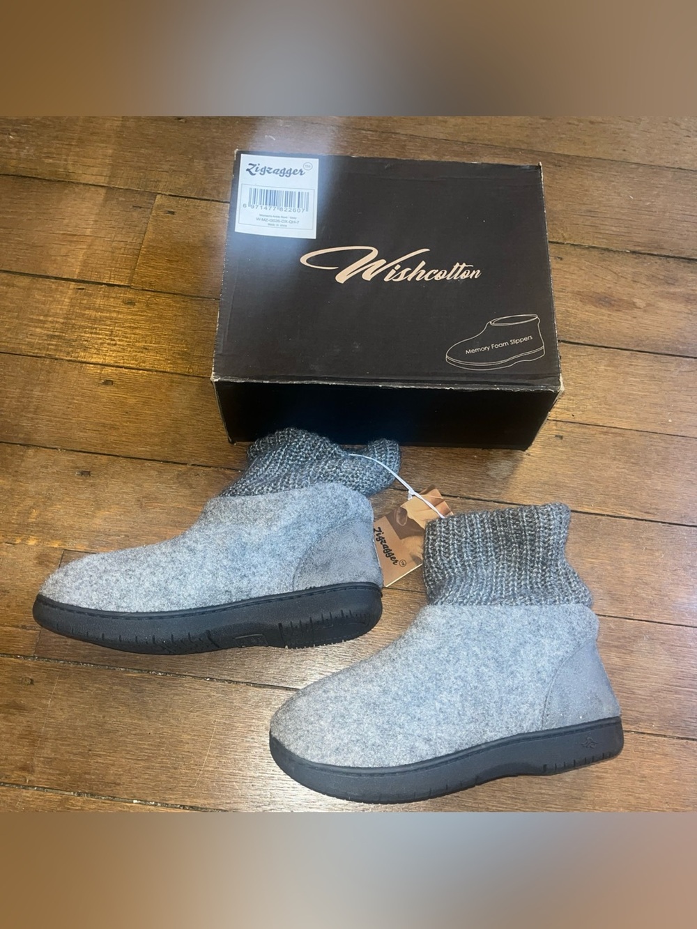 Zigzagger Women's Memory Foam Bootie Slippers Gray House Shoes Sz 7